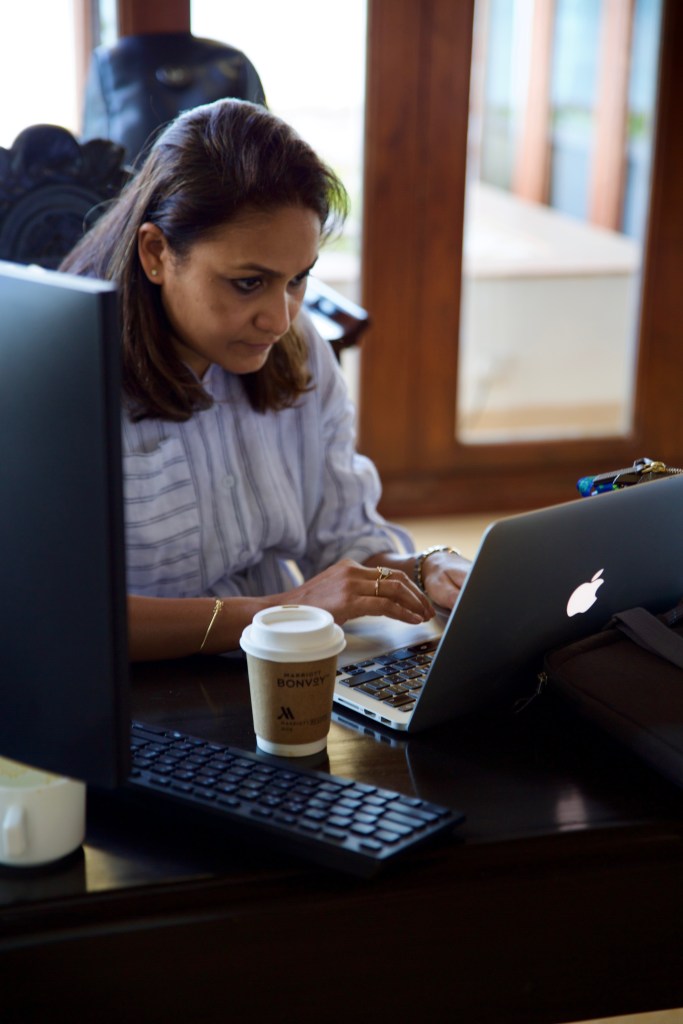 Candid shot of Sudeshna Ghosh working on a content strategy